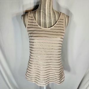 Ann Taylor LOFT Beige w/ Silver Sequin Striped Front Sleeveless Top Size SP